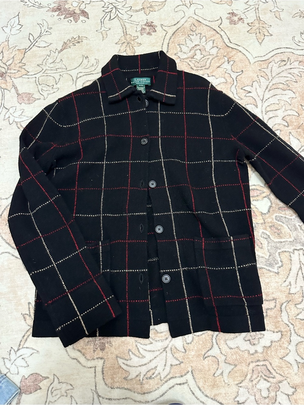 Ralph Lauren Black Windowpane Knit Button-Front Jacket